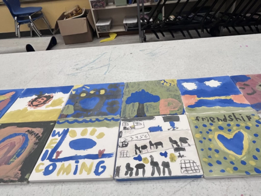 Tiles made by Prestwood School students and staff